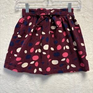 Hanna Andersson Girls Corduroy Skirt Size 120 Burgundy Pink White Navy Polka Dot